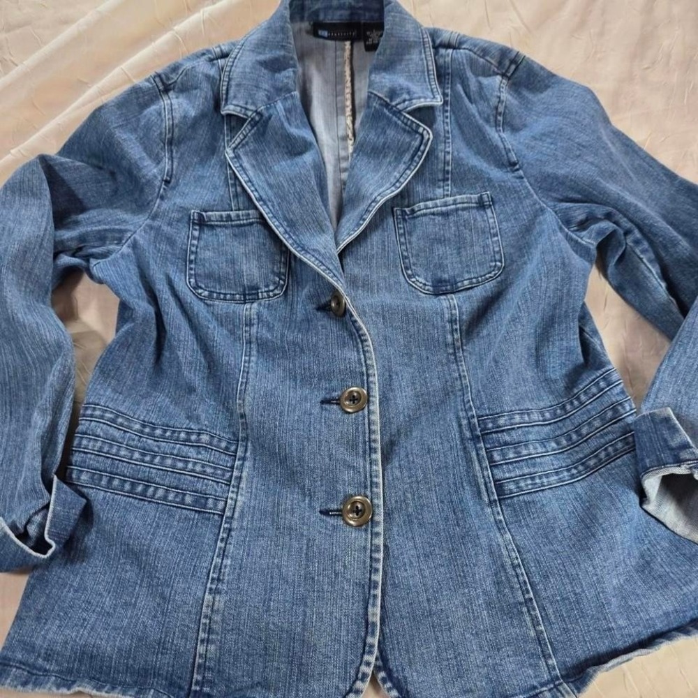 Relativity Denim Blazer Jacket Medium Wash Blue Cotton Stretch Boho Western L